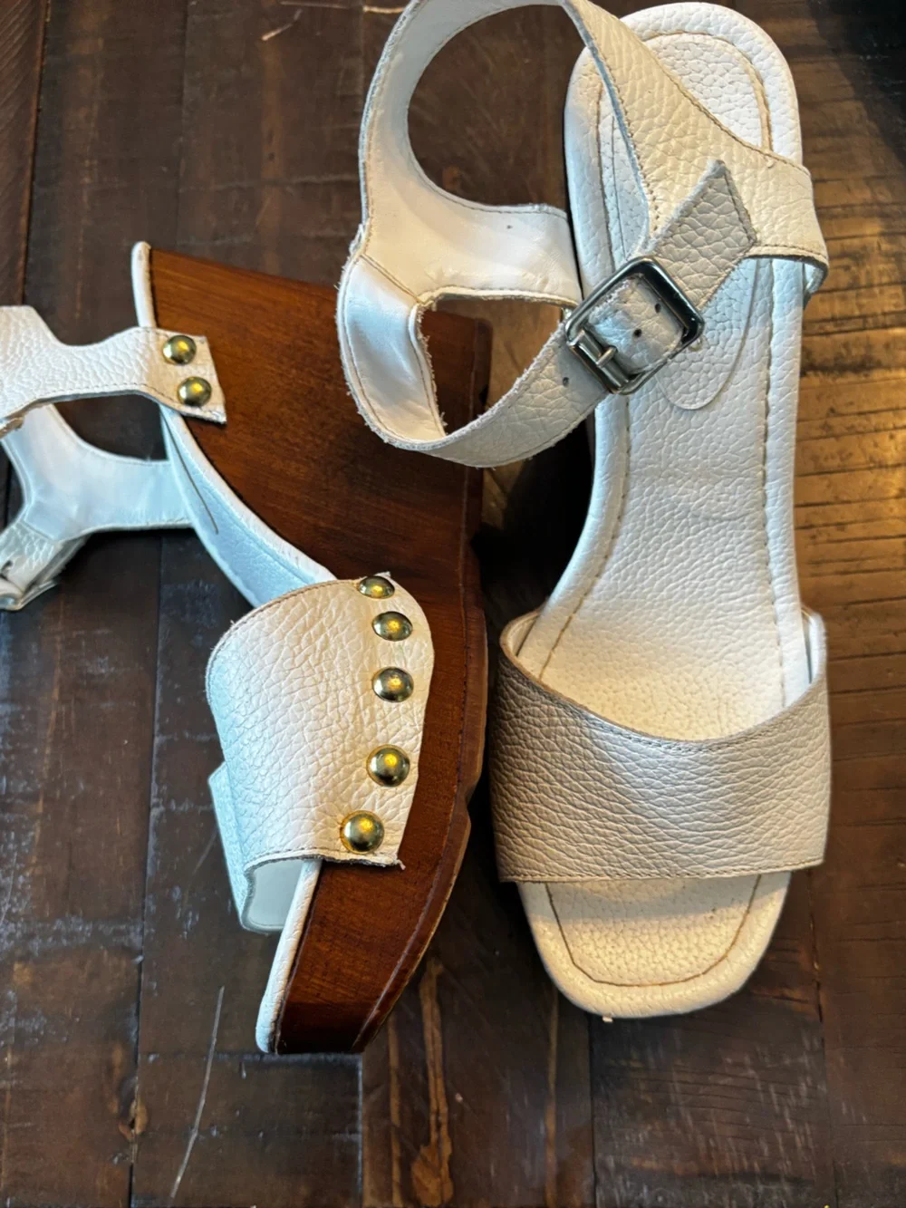Christian Di Riccio Italy White Leather Platform Wedge Sandals Size 39 US 8.5